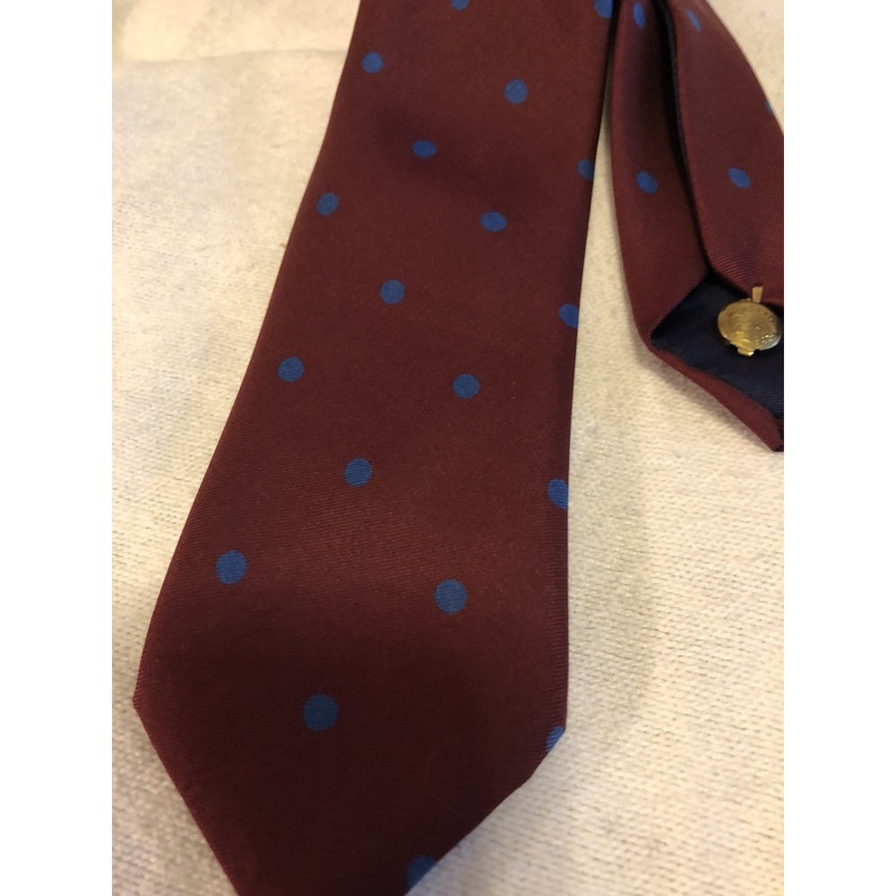 Men's Necktie 100% Silk Made in Italy By Cantini Maroon With Blue Polkadots